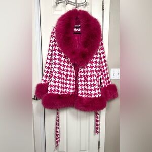 Coalition LA Houndstooth Faux Fur Jacket NWOT